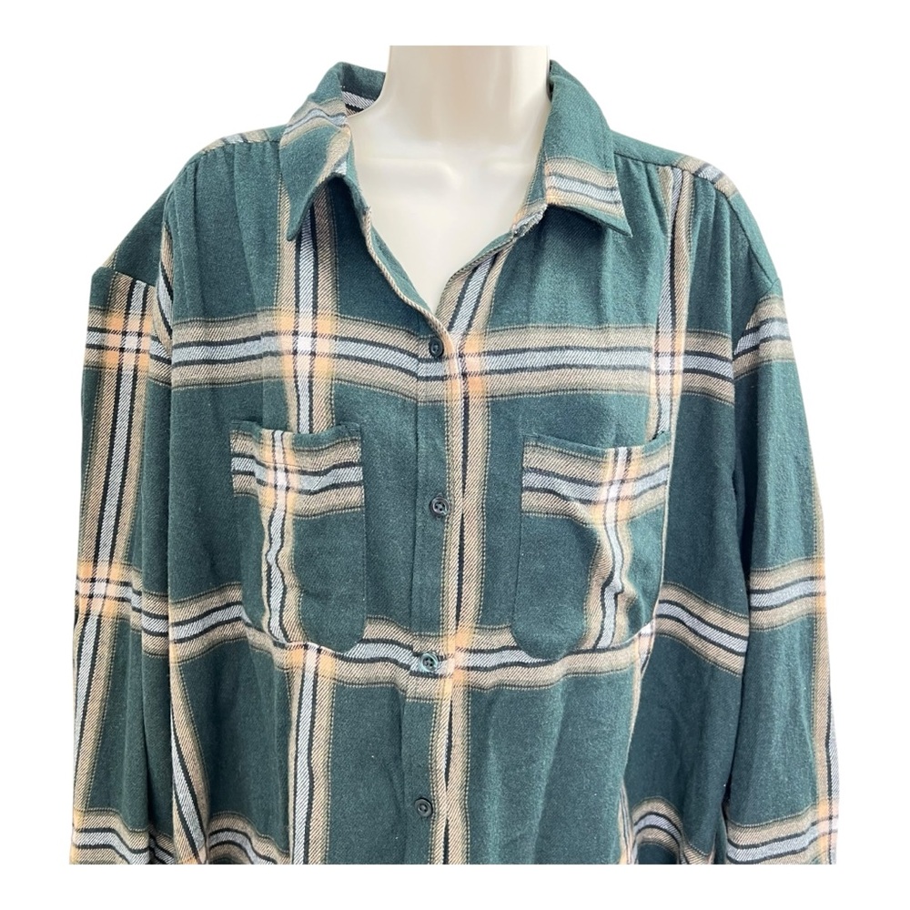 Wonderly Green Plaid Flannel Shirt Oversized Boyfriend Style XL - Picture 5 of 11